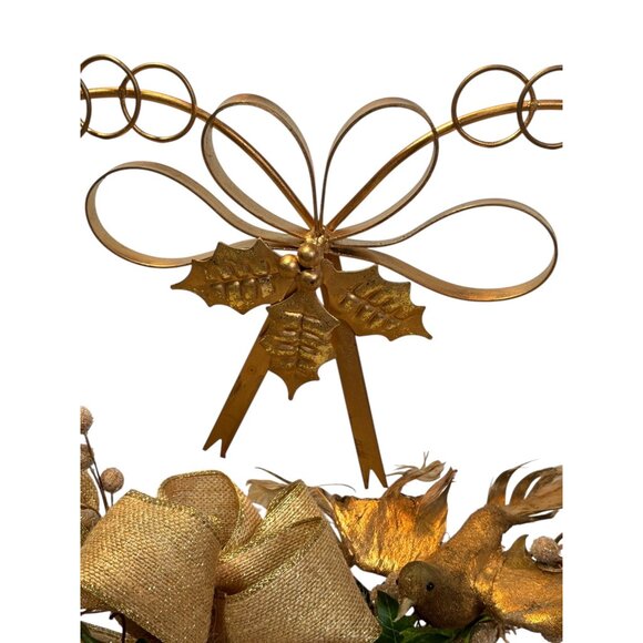 Gold Christmas Heart Shaped Centerpiece Card Holder With Bird Vintage - Picture 5 of 9